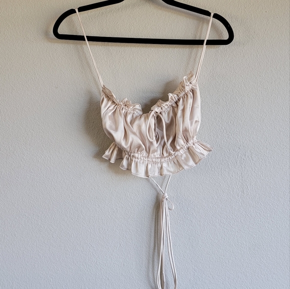 Rare Intimately Free People Satin Ruffle Trimming Open Back Top - Picture 2 of 5